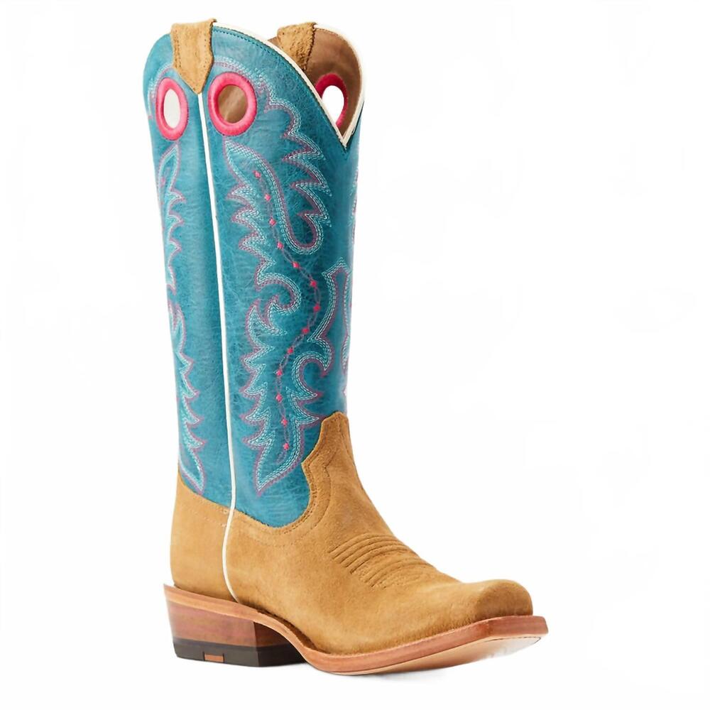 NEW ARIAT women's futurity boon buckskin western boot in blue